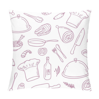 Personality  Outline Seamless Pattern With Hand Drawn Food. Background For Cafe Or Kitchen Design Pillow Covers