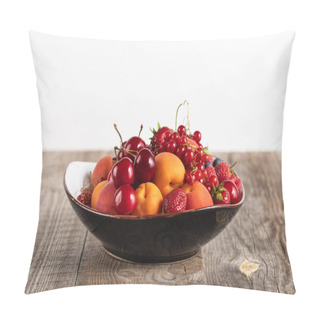 Personality  Plate With Mixed Delicious Ripe Berries On Wooden Table Isolated On White Pillow Covers