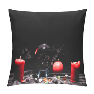 Personality  Crystal Ball With Fortune Telling Stones And Candles On Black Velvet Cloth Pillow Covers