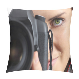 Personality  Close Up Of A Photographer Photographing With A Dslr Camera Pillow Covers