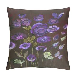 Personality  Purple Roses On A Wine Red Background. The Dabbing Technique Near The Edges Gives A Soft Focus Effect Due To The Altered Surface Roughness Of The Paper. Pillow Covers