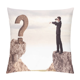Personality  Businessman On Rock Mountain With A Question Mark Pillow Covers