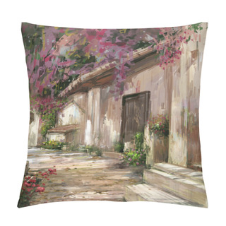 Personality  Abstract Colorful Flowers Watercolor Painting. Spring  With Buildings And Walls Pillow Covers
