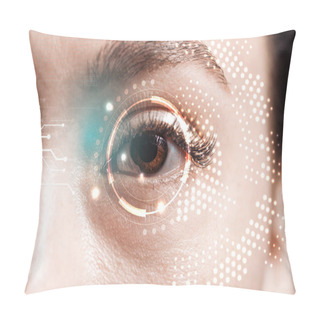 Personality  Close Up View Of Human Eye With Data Illustration, Robotic Concept Pillow Covers