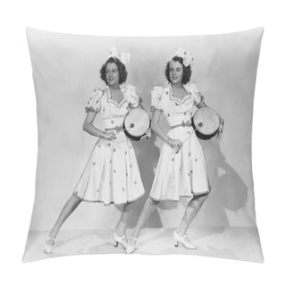 Personality  Women In Matching Outfits Playing Drums Pillow Covers