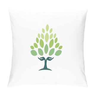 Personality  Tree Hand Natural Logo,wellness Yoga Health Symbol Icon Design Vector Pillow Covers