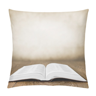 Personality  Open Book On Wood Table Over Grunge Background Pillow Covers