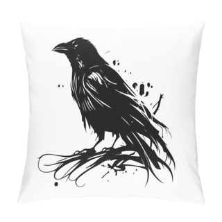Personality  Black Birds Raven, Crow, Rook Or Jackdaw. Vector Illustration In Retro Style. Pillow Covers