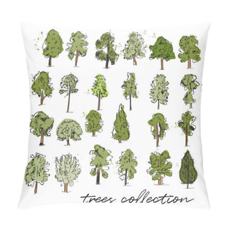 Personality  Trees Vector Watercolor Sketch Collection. Hand Drawn Trees Illustration.  Pillow Covers