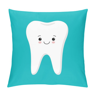 Personality  Cute Healthy Shiny Cartoon Tooth Character, Childrens Dentistry Concept Vector Illustration Pillow Covers