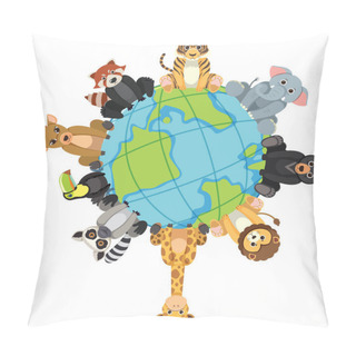 Personality  Vector Cartoon Illustration Of Wild Animals On A Sphere Pillow Covers