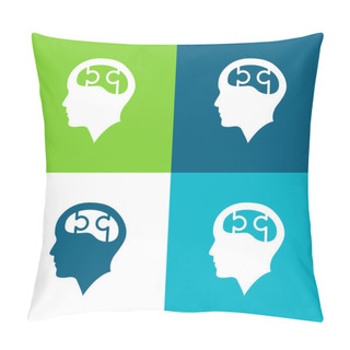 Personality  Bald Head With Puzzle Brain Flat Four Color Minimal Icon Set Pillow Covers