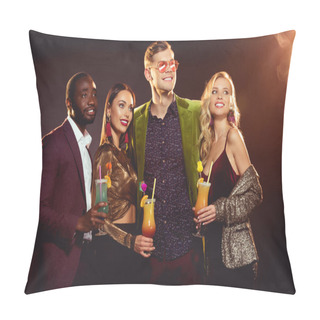 Personality  Happy Luxury Multiethnic Friends Holding Glasses With Alcohol Cocktails  Pillow Covers