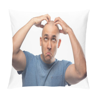 Personality  Image Of Bald Man Touching Shaved Head Pillow Covers