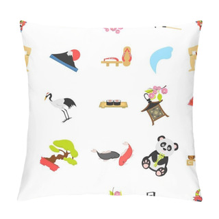 Personality  Japan Pattern Icons In Cartoon Style. Big Collection Of Japan Vector Illustration Symbol. Pillow Covers