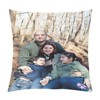 Personality  Happy Family Portrait In The Woods Pillow Covers