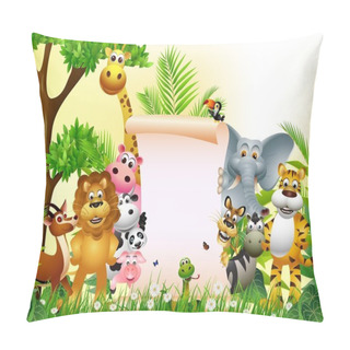 Personality  Animal Cartoon In Jungle With Blank Sign Pillow Covers