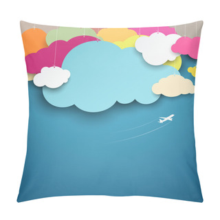 Personality  Colorful Paper Cut Clouds Shape Design On Blue Background Pillow Covers