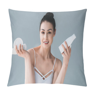 Personality  Young Woman Holding Plastic Containers Pillow Covers