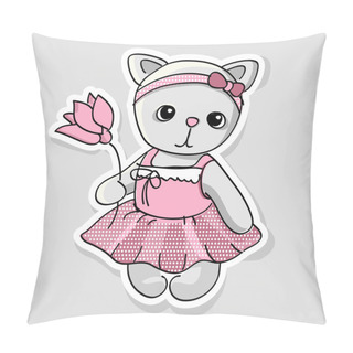 Personality  Vector Illustration Of A Cute Kitten With Flowers. Pillow Covers