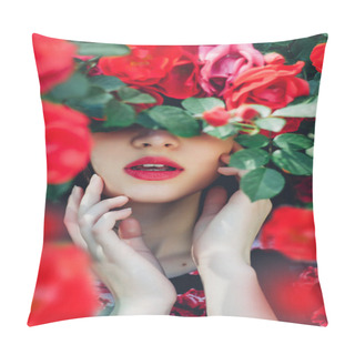 Personality Queen Rose, Rose, Many Roses Shrub Roses, Elegant Roses, Red Roses, Flower Of Love, Queen Of Flowers, Girl, Young Girl, Beautiful Girl, Brunette, Model, Ukrainian, Luscious Lips, Hands, May, Garden, Nature, Woman, Teenager, Wallpaper, Pink For A Girl Pillow Covers