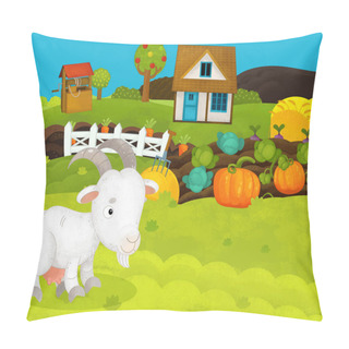 Personality  Cartoon Happy And Funny Farm Scene With Happy Goat - Illustration For Children Pillow Covers