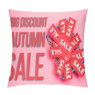 Personality  Top View Of Sale Tags In Shopping Basket Near Big Discount Autumn Sale Lettering On Pink, Black Friday Concept Pillow Covers
