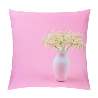 Personality  A Small Delicate Bouquet Of White Elderberry Flowers In A White Jug On A Pastel Pink Background With Copy Space Pillow Covers