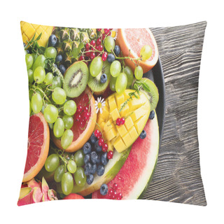 Personality  Fresh  Fruits And Berries Platter. Top View. Vegan Cuisine Pillow Covers