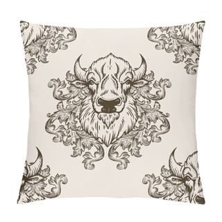 Personality  Bison Head Seamless Pattern Vector Illustration Pillow Covers