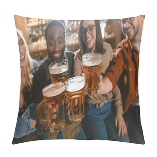 Personality  Cheerful Multiculture Friends Drinking Beer Together At Bar Pillow Covers