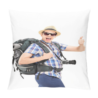 Personality  Male Tourist Giving Thumb Up Pillow Covers