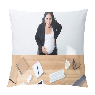 Personality  Pregnant Businesswoman With Call Center Headset Pillow Covers