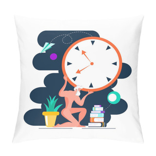 Personality  Atlante Sculpture Holds Watch. Side View. Color Vector Flat Cartoon Icon Pillow Covers