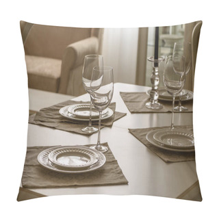 Personality  Set Of Dinner Tableware On Table In Dining Room Pillow Covers