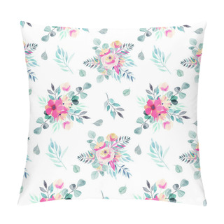 Personality  Watercolor Spring Floral Bouquets, Branches And Leaves Seamless Pattern, Hand Painted On A White Background Pillow Covers