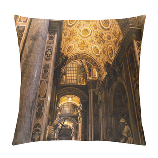 Personality  ROME, ITALY - JUNE 28, 2019: Interior Of Basilica With Frescoes And Sculptures In Vatican Pillow Covers
