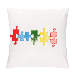 Personality  Top View Of Bright Pieces Of Puzzle Isolated On White, Autism Concept Pillow Covers