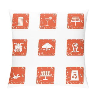 Personality  ECO Business Icons Set, Grunge Style Pillow Covers