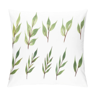 Personality  Hand Drawn Watercolor Illustration.Watercolor Greens Collection.Texture With Greens,branch,leaves.Isolated On A White Background. Pillow Covers