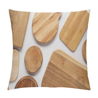 Personality  Top View Of Various Wooden Cutting Boards On White Table Pillow Covers