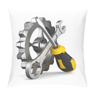 Personality  Screwdriver And Turnscrew And Gear On White Background. Isolated 3D Illustration Pillow Covers