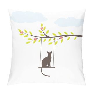 Personality  Black Cat On Swing. Vector Illuatration Pillow Covers