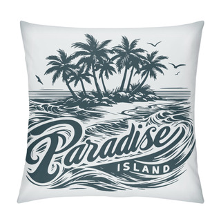 Personality  Beautiful Illustration Paradise Island Elegantly Depicted In Monochrome Vector Artwork Pillow Covers