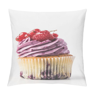 Personality  Close Up View Of Cupcake With Cream And Berries Isolated On White Pillow Covers