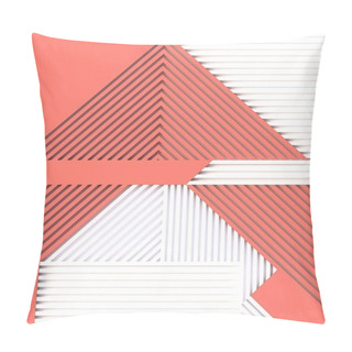 Personality  3 D Illustration. Abstract Coral White Background. Geometric Composition Of Three-dimensional Shapes And Lines Located Horizontally And Diagonally. 3d Panel. Background Of Modern Graphic Image.render Pillow Covers