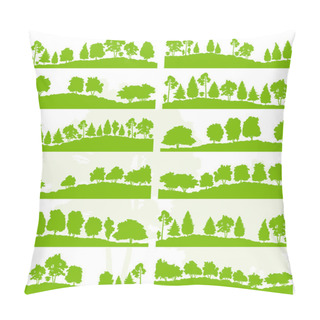 Personality  Forest Trees And Bushes Wild Nature Silhouettes Landscape Illust Pillow Covers