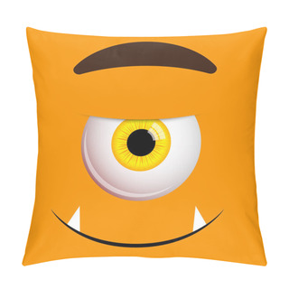Personality  Funny Halloween Greeting Card Monster Yellow Eyes. Vector Isolated Illustration On Orange Background Pillow Covers