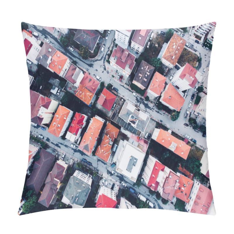 Personality  Aerial Drone View of Apartment Roof in the city Unplanned Urbanization Istanbul Kartal Yakacik. City Life pillow covers