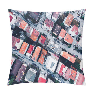 Personality  Aerial Drone View Of Apartment Roof In The City Unplanned Urbanization Istanbul Kartal Yakacik. City Life Pillow Covers